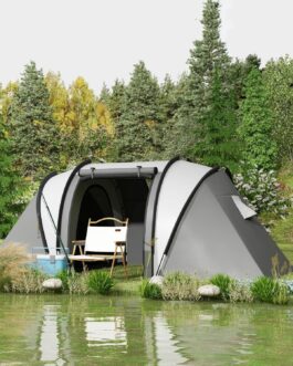 Outsunny Camping Tent for 4-5 People Lightweight Water-Repellent Family Tent with 3 Room Side Door Window, Tent with 3000 mm Water Column Tunnel Tent Dome Tent for Camping Travel Garden