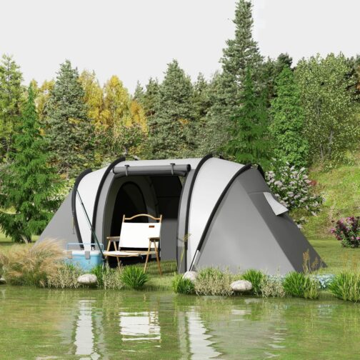 Outsunny Camping Tent for 4-5 People Lightweight Water-Repellent Family Tent with 3 Room Side Door Window, Tent with 3000 mm Water Column Tunnel Tent Dome Tent for Camping Travel Garden – Bild 2