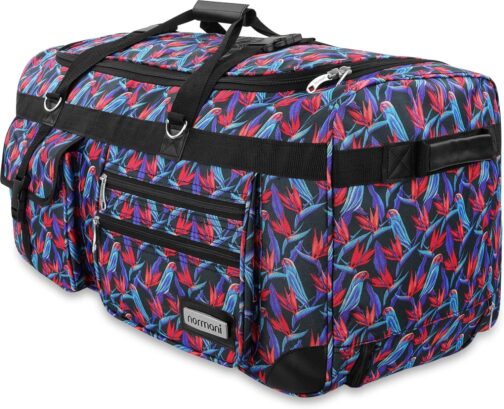 normani Sturdy Travel Trolley Big Size XL 80-150 Litres with 2 Wheels - Robust and Water-Repellent - Lightweight Travel Trolley XL Bag Various Sizes Colour Pally Parrots / 100 Litres