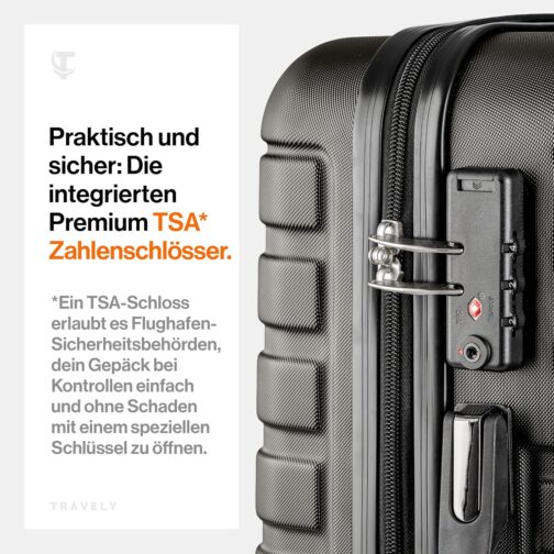 Travely Premium Hand Luggage Suitcase, 55 x 40 x 20 cm, Suitable for Ryanair, Lufthansa, Eurowings, etc., 36 L Trolley, with Soft Wheels and Practical TSA Lock, Travel Suitcase – Bild 6