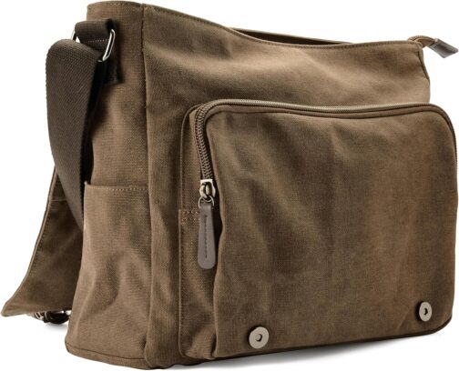 Trendhim Caramel Brown Canvas Messenger Bag for Men Shoulder Bag Large Canvas Shoulder Bag for Everyday and Work – Bild 7