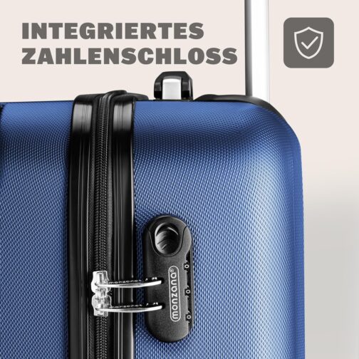 Monzana® 3-Piece Suitcase Set Baseline Hard Shell Suitcase M-L-XL Gel Handles 4 Wheels Edge Protection Lock Feet ABS Trolley Trolley Travel Suitcase Set, blue, Suitcase – Bild 6