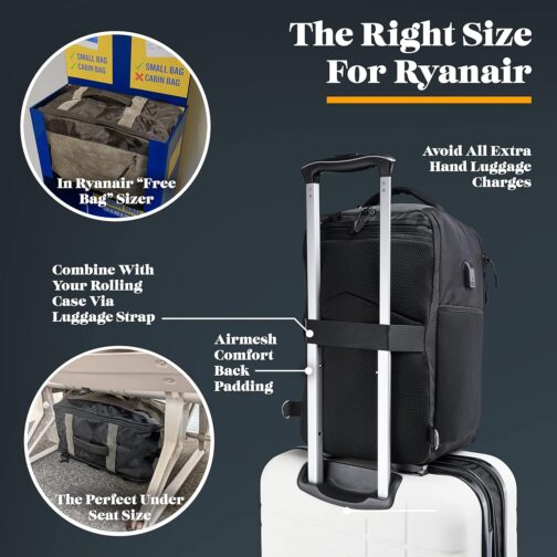 Cabin Max For Ryanair Hand Luggage Backpack 40 x 20 x 25 cm, Travel Backpack, Wizzair Aircraft Bag, Eurowings, Easyjet Vueling (Travel Backpack Manhattan 20L 40x25x20), Black USB, briefcase – Bild 5
