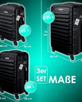 KESSER® 3-Piece Set Basic Hard-Shell Trolley Suitcases, ABS Travel Luggage on 4 Wheels with Telescopic Handle and Lock, M-L-XL