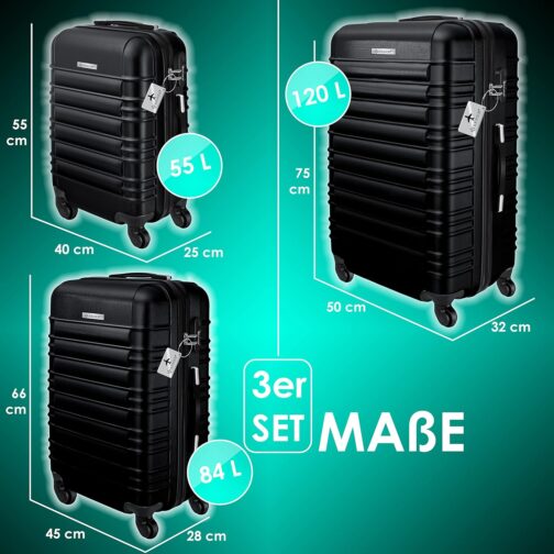 KESSER® 3-Piece Set Basic Hard-Shell Trolley Suitcases, ABS Travel Luggage on 4 Wheels with Telescopic Handle and Lock, M-L-XL – Bild 2