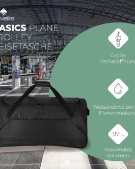 travelite Trolley Travel Bag with Wheels Made of Water Resistant Material, black, Wheeled travel bag made of water-repellent material