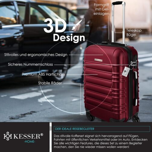 KESSER 4-Piece Basic Hard-Shell Trolley Suitcases, ABS Travel Luggage on 4 Wheels with Telescopic Handle and Lock, S-M-L-XL – Bild 9