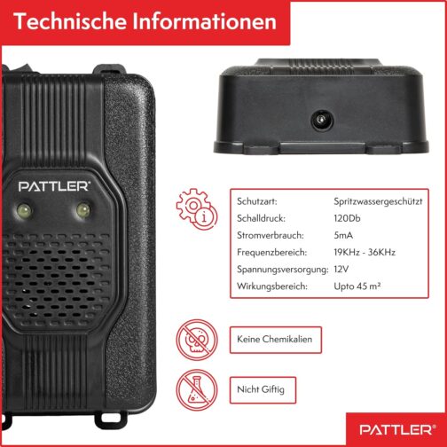 PATTLER® Marten deterrent car with flash light, marten repellent with flexible power supply, 12 V car battery, AA battery or USB, effective marten protection for car, garden, attic, 1 piece – Bild 4