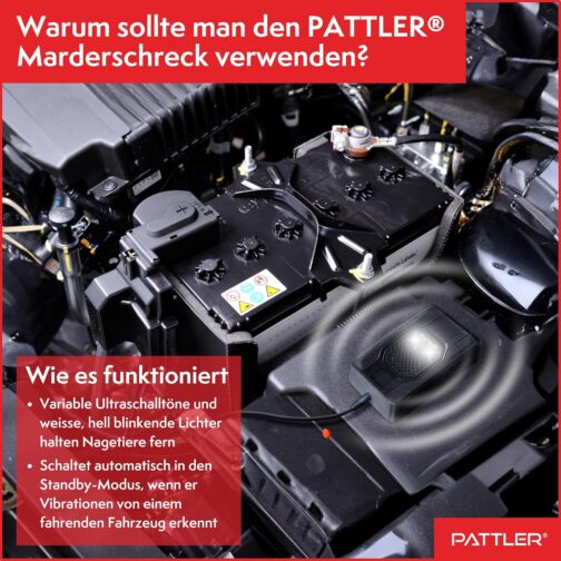 PATTLER® Marten deterrent car with flash light, marten repellent with flexible power supply, 12 V car battery, AA battery or USB, effective marten protection for car, garden, attic, 1 piece – Bild 5