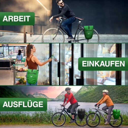 Valkental Large and Waterproof Pannier Rack Bag, 28 L Capacity, Bicycle Bag for Pannier Rack with Reflectors in Green – Bild 3
