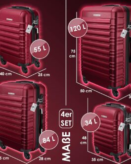 KESSER 4-Piece Basic Hard-Shell Trolley Suitcases, ABS Travel Luggage on 4 Wheels with Telescopic Handle and Lock, S-M-L-XL