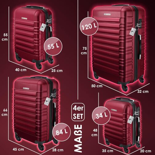 KESSER 4-Piece Basic Hard-Shell Trolley Suitcases, ABS Travel Luggage on 4 Wheels with Telescopic Handle and Lock, S-M-L-XL – Bild 2