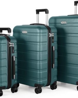 TANTOMI Large Suitcase, Travel Suitcase, Hard Case, Suitcase & Trolley, Hand Luggage with Password Lock, Hard Shell Suitcase with 4 Wheels, Light Dark Green, Luggage set