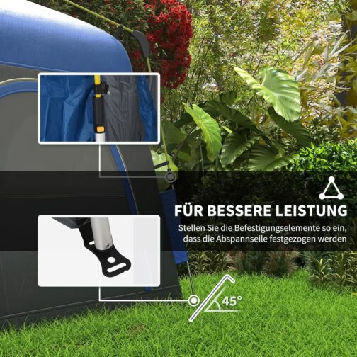 Outsunny Kuppelzelt für 4 Personen leicht, stabil wasserdicht UV 50+ Pop Up Campingzelt mit Haken Tür Fenster, Bodenplane Familienzelt mit 1000mm Wassersäule Zelt für Camping Reise Trekking Garten – Bild 6