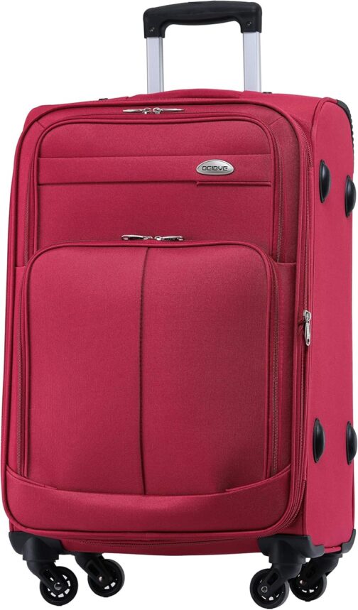 Beibye 4-Wheeled Travel Suitcase, Fabric Case, Hand Luggage, Children's Luggage Suitcase Trolley Set, XL, L, M, wine red