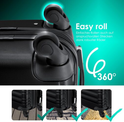 KESSER® 3-Piece Set Basic Hard-Shell Trolley Suitcases, ABS Travel Luggage on 4 Wheels with Telescopic Handle and Lock, M-L-XL – Bild 6