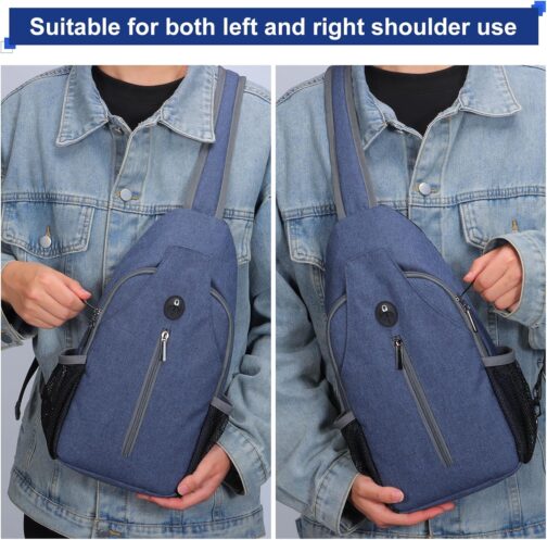 Chest Sling Bag Backpack Shoulder Bags for Men and Women, Adjustable Anti-Theft Shoulder Bag for Hiking, Cycling, Travel or Multipurpose Day Packs, Blue, Designer, blue, Designer – Bild 7