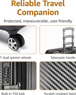 Amazon Basics – 20″ High Quality Oxford Hard Shell Trolley with Swivel Wheels, black, 76 inches, 30″