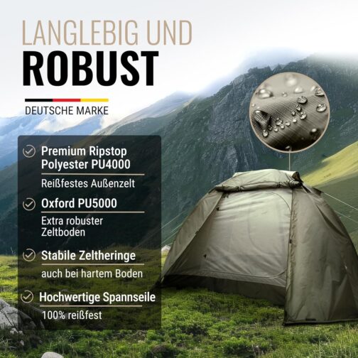 WANDERFALKE® Zelt 2-4 Personen wasserdicht 4.000mm, Ultraleicht & kleines Packmaß, Campingzelt mit Vorzelt, Familienzelt, Outdoor Zelte für Camping, Reise, Angeln, für warme & kalte Tage – Bild 4