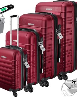 KESSER 4-Piece Basic Hard-Shell Trolley Suitcases, ABS Travel Luggage on 4 Wheels with Telescopic Handle and Lock, S-M-L-XL