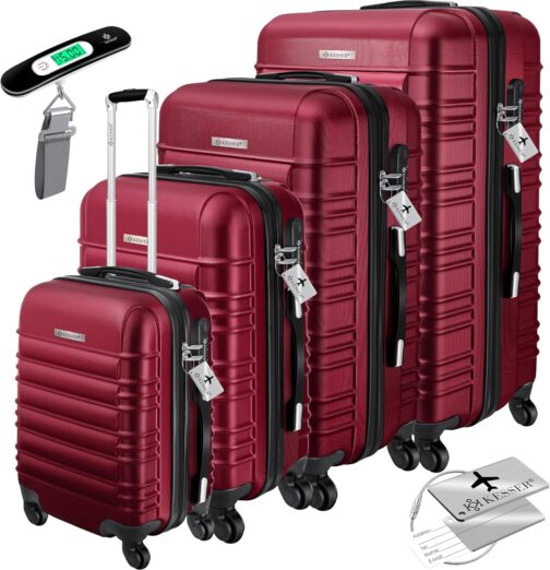 KESSER 4-Piece Basic Hard-Shell Trolley Suitcases, ABS Travel Luggage on 4 Wheels with Telescopic Handle and Lock, S-M-L-XL