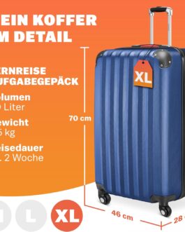 Monzana® 3-Piece Suitcase Set Baseline Hard Shell Suitcase M-L-XL Gel Handles 4 Wheels Edge Protection Lock Feet ABS Trolley Trolley Travel Suitcase Set, blue, Suitcase