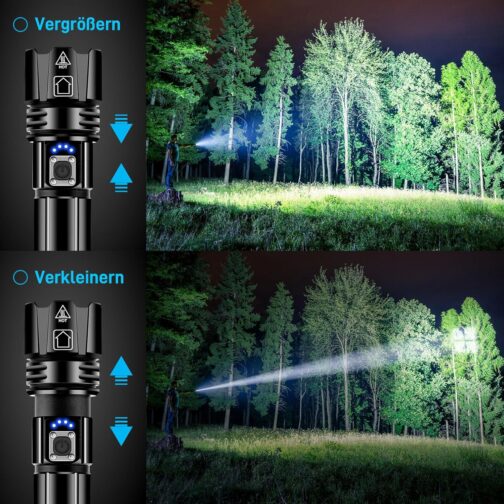 Glarylight XHP70.2 LED Rechargeable Torch 500000 Lux LED Torch Extremely Bright with 5 Modes & Zoomable & IPX7 Waterproof, Strong Torches for Camping, Hiking, Emergencies (Pack of 2) – Bild 5