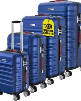 Monzana® Baseline Set of 4 Suitcases – Choice of Colours – Sizes S, M, L, XL – Gel Handles, Combination Lock – Travel Suitcases – Set of Trolley Suitcases, blue