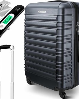 KESSER® Travel Suitcase Hard Shell Suitcase with Suitcase Scales + Luggage Tag Trolley Luggage Trolley Suitcase Combination Lock 4 Wheels ABS Hard Shell Telescopic Handle, charcoal, 75 inches – 120 l