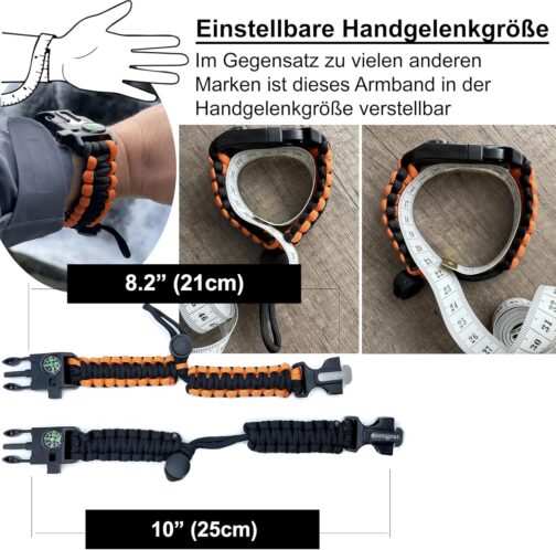 aZengear Paracord Survival Bracelet, Fire Starter Made of Flint and Steel, Whistle and Compass, Adjustable Strap Size for Camping, Bushcraft and Emergency Equipment – Bild 5