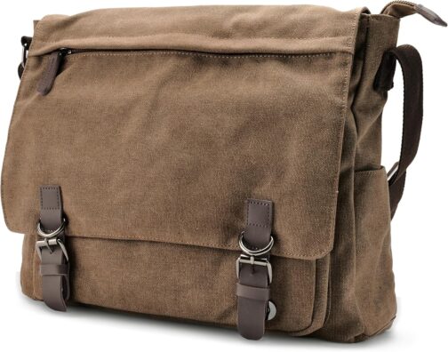Trendhim Caramel Brown Canvas Messenger Bag for Men Shoulder Bag Large Canvas Shoulder Bag for Everyday and Work