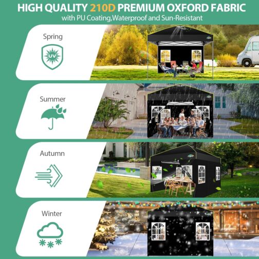 COBIZI Gazebo 3 x 3 m Waterproof Stable Winterproof Folding Gazebo Party Tent Garden Gazebo Pop Up Gazebo Folding Tent with 4 Side Ventilation Openings, Sandbag for Market, Outdoor Event, Black – Bild 5