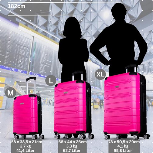 NOWI Medium Hard Shell Suitcase - 62.7L Volume - 8 Wheels 360° Rotatable - Lightweight ABS Suitcase with Combination Lock & Telescopic Rods - Travel Suitcase, Hand Luggage Suitcase, Trolley, Pink, XL – Bild 7