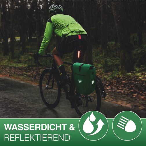 Valkental Large and Waterproof Pannier Rack Bag, 28 L Capacity, Bicycle Bag for Pannier Rack with Reflectors in Green – Bild 5