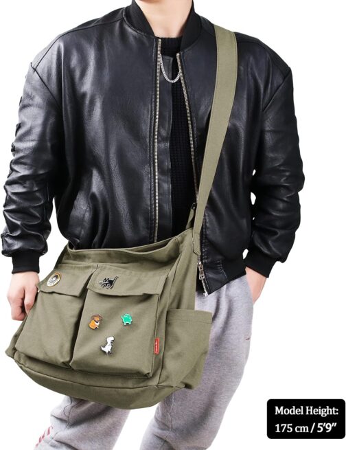 Captain Blues Canvas Messenger Bag Shoulder Bag Crossbody Shoulder Tote Hobo Bag for Women and Men - Large Bag with Multiple Compartments – Bild 7