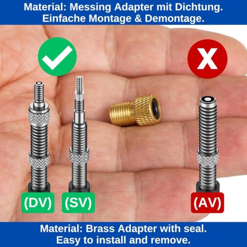 Bicycle Valve Adapters, 3 Pack, DV and SV to AV Valve, Dunlop and French Valve to Car Valve, with Extra Sealing Ring, Bicycle Valve Cap Adapters, Tyre Valve Adapter, Metal – Bild 3