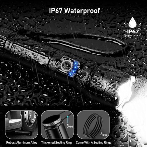 Blukar LED Rechargeable Torch, 500,000 Lumens, Extremely Bright Zoomable Tactical Torches, Strong with 5 Light Modes, IP67 Waterproof Flashlight Torch for Camping, Hiking, Outdoor, Fishing, Emergency – Bild 5