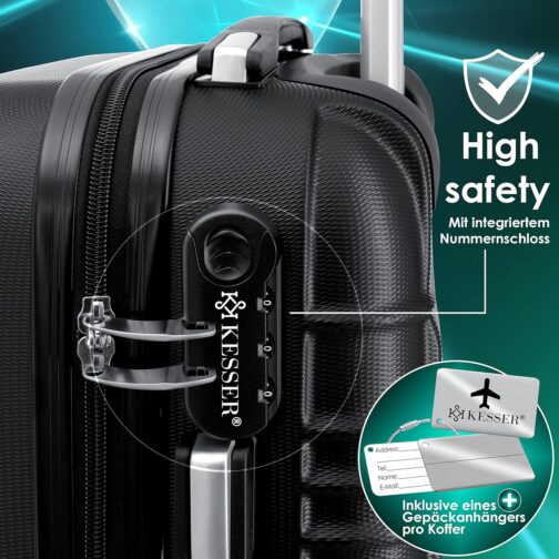 KESSER® 3-Piece Set Basic Hard-Shell Trolley Suitcases, ABS Travel Luggage on 4 Wheels with Telescopic Handle and Lock, M-L-XL – Bild 5