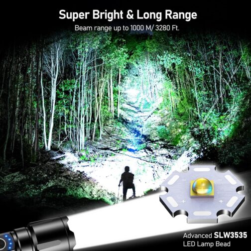 Blukar LED Rechargeable Torch, 500,000 Lumens, Extremely Bright Zoomable Tactical Torches, Strong with 5 Light Modes, IP67 Waterproof Flashlight Torch for Camping, Hiking, Outdoor, Fishing, Emergency – Bild 2