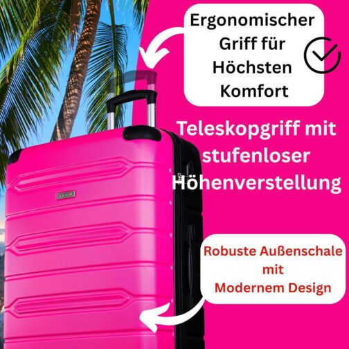 NOWI Medium Hard Shell Suitcase - 62.7L Volume - 8 Wheels 360° Rotatable - Lightweight ABS Suitcase with Combination Lock & Telescopic Rods - Travel Suitcase, Hand Luggage Suitcase, Trolley, Pink, XL – Bild 4