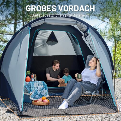 TIMBER RIDGE Tent 4 Person Standing Height 190 cm Camping Tent Waterproof with Awning Ventilation Hats Family Tent Dome Tent for Outdoor Travel Trekking Garden Festival – Bild 6