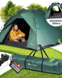 Vulnora Pop Up Tent for 4 People – Waterproof [5000 mm Hydrostatic Head] Pop-Up Tent 1-4 People | Set Up and Dismantled in Seconds – Beach Tent with UV Protection – Opaque – Beach Camping Outdoor