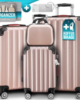 Monzana® Baseline Set of 4 Suitcases, Rose Gold, Vanity Case/M/L/XL, Gel Handles, Combination Lock, Travel Suitcase, Trolley Suitcase Set, Rolling Case