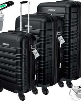 KESSER® 3-Piece Set Basic Hard-Shell Trolley Suitcases, ABS Travel Luggage on 4 Wheels with Telescopic Handle and Lock, M-L-XL
