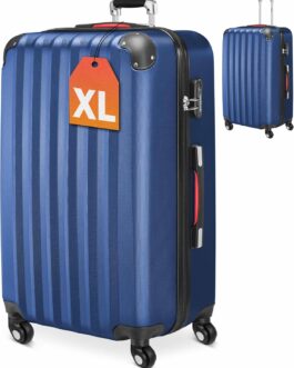 Monzana® 3-Piece Suitcase Set Baseline Hard Shell Suitcase M-L-XL Gel Handles 4 Wheels Edge Protection Lock Feet ABS Trolley Trolley Travel Suitcase Set, blue, Suitcase