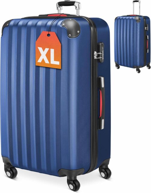 Monzana® 3-Piece Suitcase Set Baseline Hard Shell Suitcase M-L-XL Gel Handles 4 Wheels Edge Protection Lock Feet ABS Trolley Trolley Travel Suitcase Set, blue, Suitcase