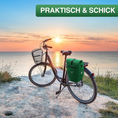 Valkental Large and Waterproof Pannier Rack Bag, 28 L Capacity, Bicycle Bag for Pannier Rack with Reflectors in Green – Bild 7
