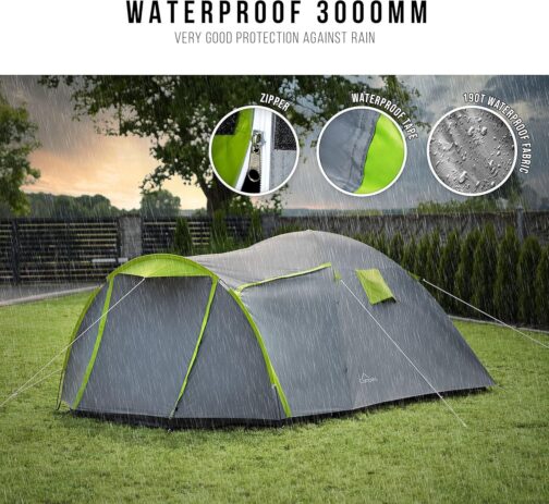 Campela Touristenzelt, Familienzelt, Tropical, für 3-4 Personen, wasserdicht 3000m, geklebte Nähte, CA0013 – Bild 3