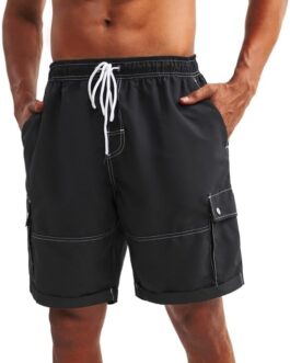 riemot Badeshorts Herren Schnelltrocknend Badehose Kurzen Strandhose Boardshorts Atmungsaktiv Sporthose Trainingshose mit Mesh-Futter und Verstellbarem Tunnelzug Größe S-3XL