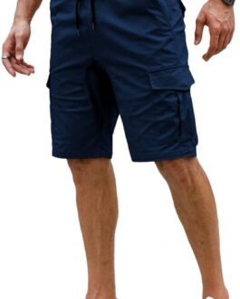 Elegancity Men’s Cargo Shorts, Summer Casual Trousers, Short Elastic Waist Chino Shorts with 6 Pockets, S–XXL